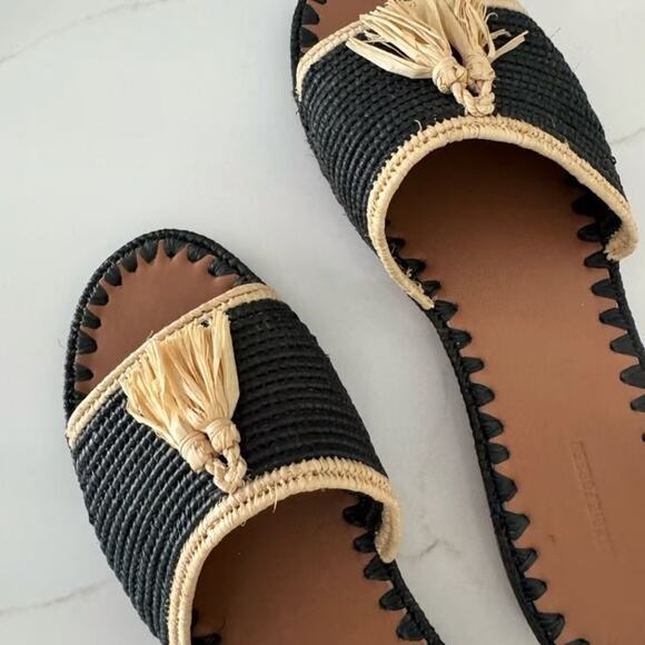 NIB! Carrie Forbes Adam Pom raffia Slide Sandals - Picture 1 of 8